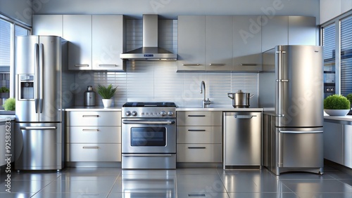 Modern Stainless Steel Kitchen: Sleek and stylish, this modern kitchen design features stainless steel appliances and cabinets, showcasing a contemporary aesthetic that exudes sophistication and funct photo