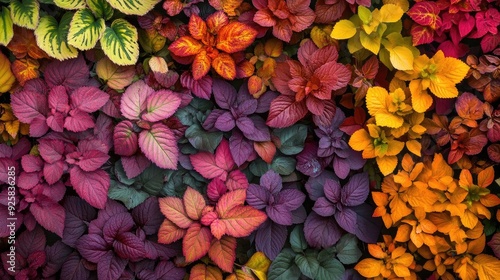Vibrant arrangement of colorful leaves showcases stunning patterns and textures, perfect for nature enthusiasts and designers.