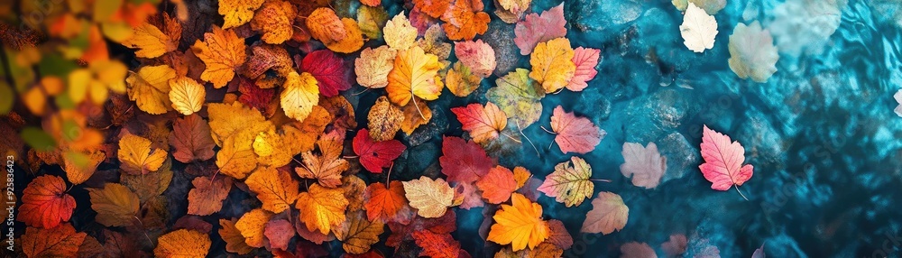 Obraz premium Vibrant autumn leaves create a colorful mosaic, showcasing nature's beauty and the transition of seasons.
