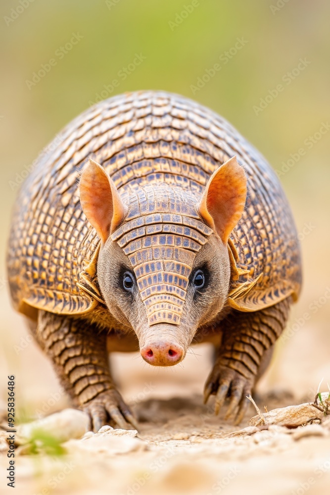 An adorable armadillo exploring its sandy habitat under the warm sunlight An adorable armadillo exploring its sandy habitat under the warm sunlight