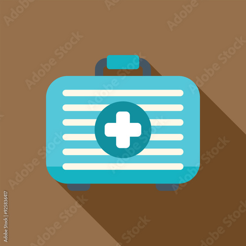 Simple blue first aid kit closed, lying flat with a long shadow