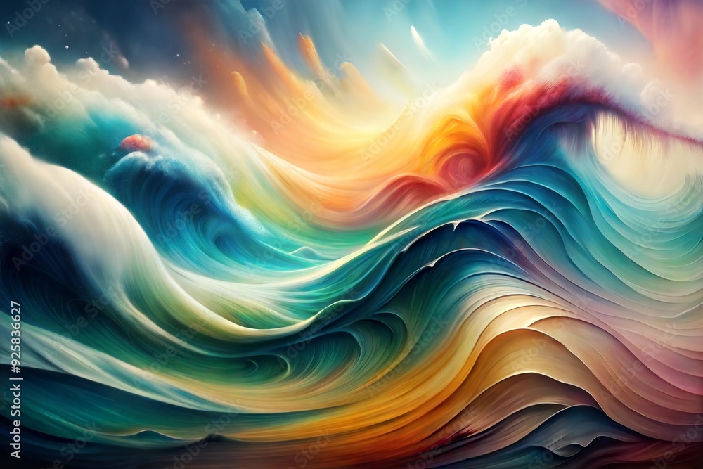 Obraz premium Chromatic Dreamscape: Where vibrant hues dance on waves of imagination, a surreal landscape of color and wonder unfolds.