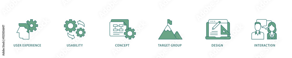 User interface design icon infographic illustration concept with icon of target group, interaction, design, concept, usability, user experience icon live stroke and easy to edit User interface design icon infographic illustration concept with icon of target group, interaction, design, concept, usability, user experience icon live stroke and easy to edit