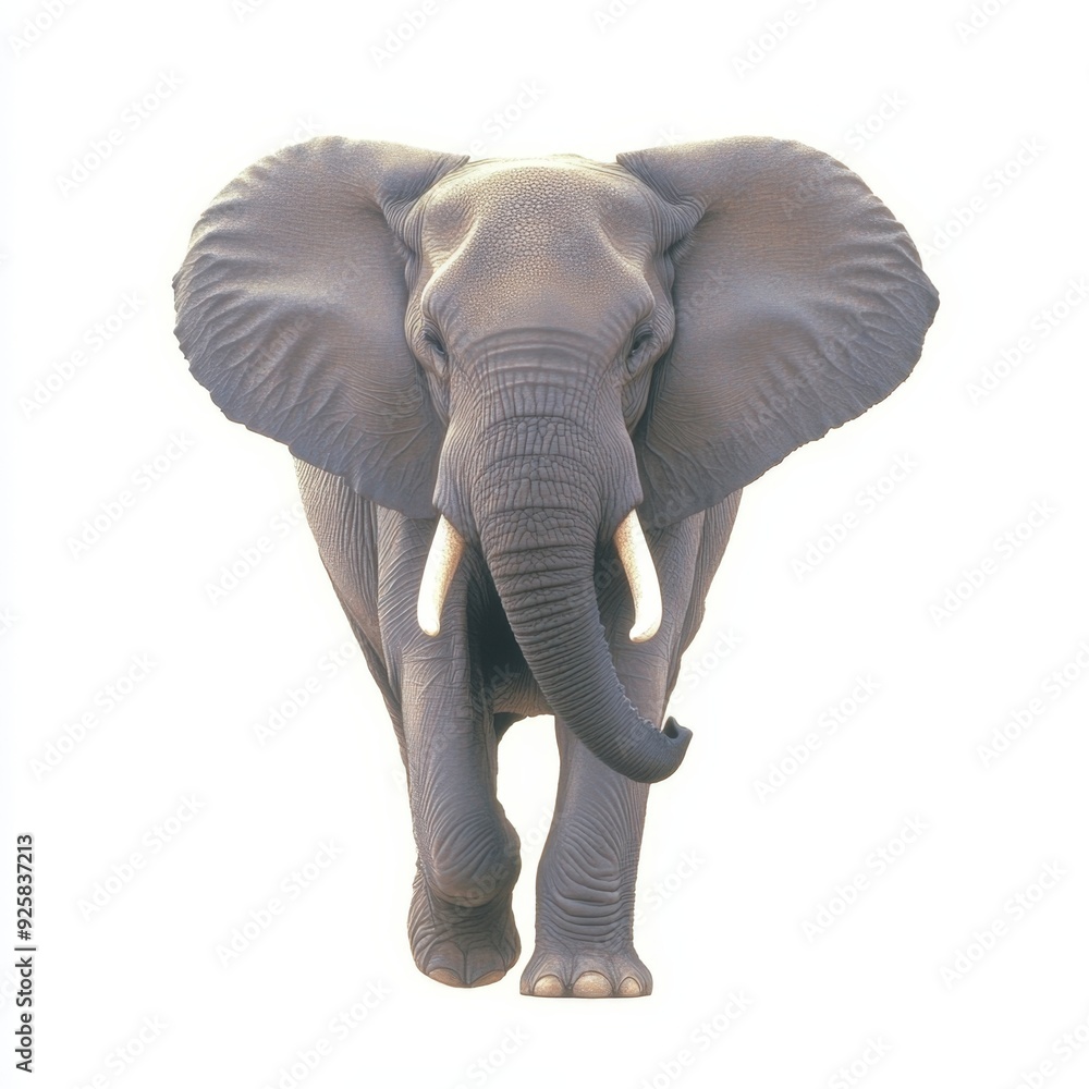 Fototapeta premium Majestic elephant walking gracefully against a plain background in soft light