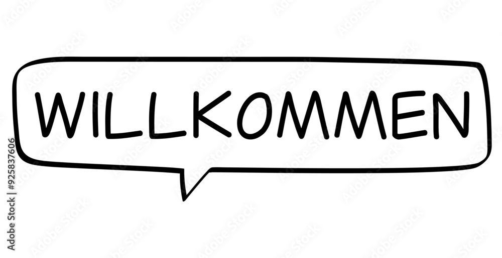 Willkommen in Sprechblase, deutsches Wort in schwarz in schwarzer Blase isoliert auf weißem Hintergrund, Konzept, Vektor Illustration Willkommen in Sprechblase, deutsches Wort in schwarz in schwarzer Blase isoliert auf weißem Hintergrund, Konzept, Vektor Illustration