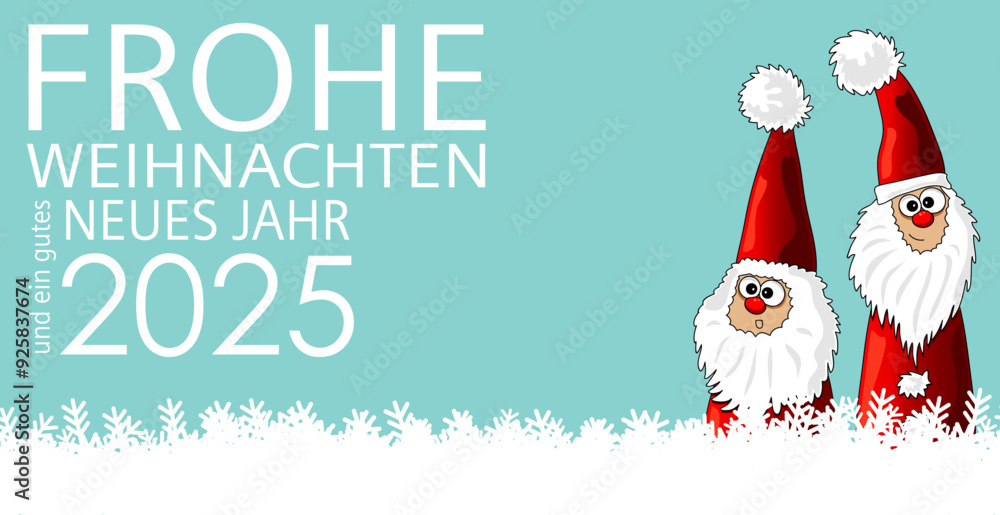 Frohe Weihnachten und ein gutes Neues Jahr 2025 mit  Weihnachtsmann, Cartoon Vektor Illustration für Weihnachtskarte, Web, Banner, Hintergrund