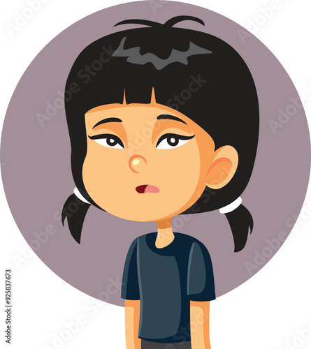 Little Girl Feeling Deception and Sadness Vector Illustration. Bored child of Korean ethnicity feeling tried and bored 
