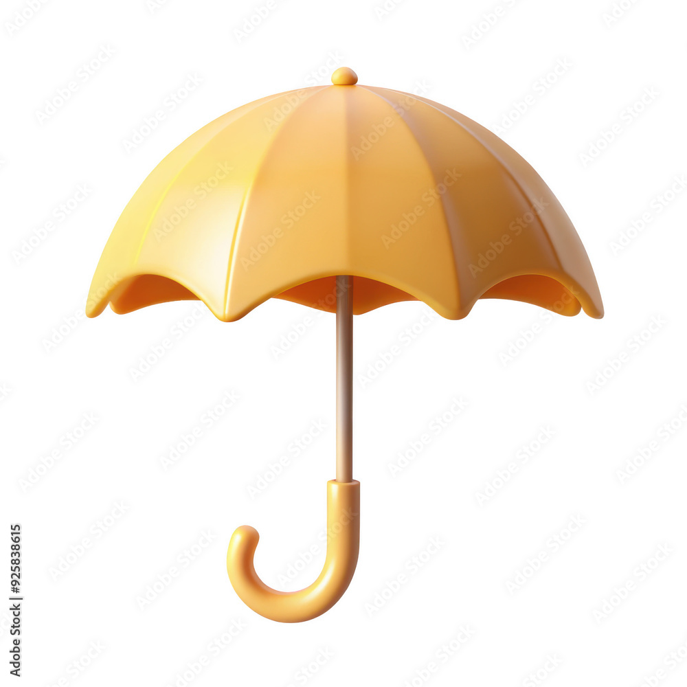 3D illustration of a yellow umbrella with a curved handle. The glossy and simple design is ideal for weather-related, protection, or children art projects. Isolated on transparent background, png. 3D illustration of a yellow umbrella with a curved handle. The glossy and simple design is ideal for weather-related, protection, or children art projects. Isolated on transparent background, png.