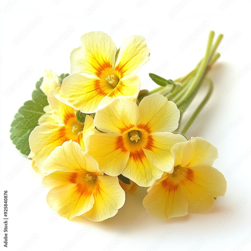 Fototapeta premium Close up of Bouquet primrose flowers on an isolated white background