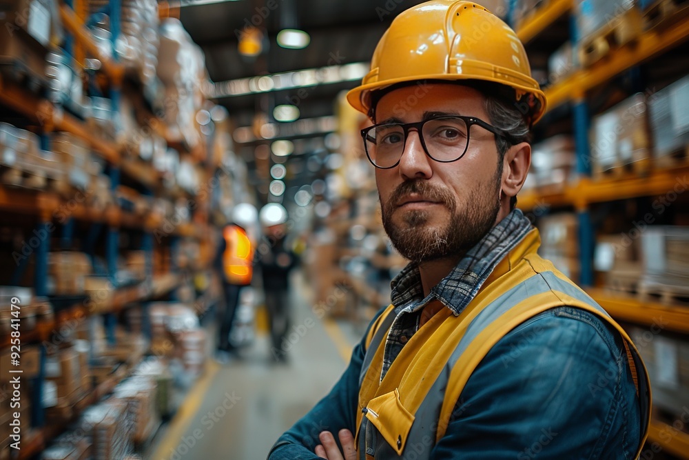 Labor Day site manager construction worker standing with wearing a safety vest and helmet, Generative Ai Labor Day site manager construction worker standing with wearing a safety vest and helmet, Generative Ai