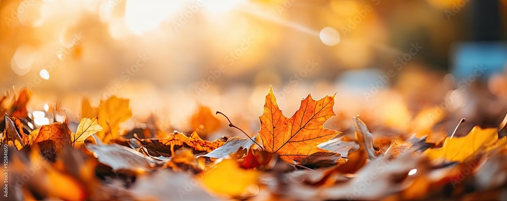 A vibrant autumn scene featuring colorful leaves scattered on the ground, illuminated by warm sunlight in a serene setting. A vibrant autumn scene featuring colorful leaves scattered on the ground, illuminated by warm sunlight in a serene setting.