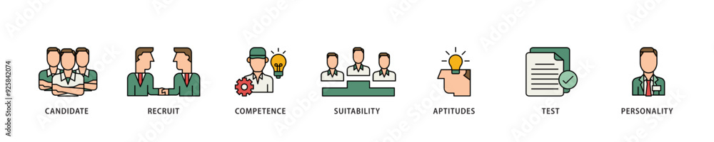Assessment icon infographic illustration concept with icon of user candidate, recruit, competence, suitability, aptitudes, test and personality icon live stroke and easy to edit Assessment icon infographic illustration concept with icon of user candidate, recruit, competence, suitability, aptitudes, test and personality icon live stroke and easy to edit