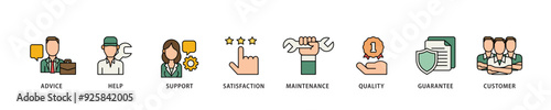 After sales service icon infographic illustration concept with icon of advice, help, support, satisfaction, maintenance, quality, guarantee, customer icon live stroke and easy to edit 