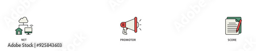 NPS icon infographic illustration concept with icon of shopping, customer, rating, like, premium, and store icon live stroke and easy to edit 