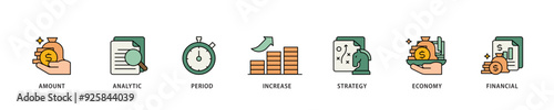 Sales growth icon infographic illustration concept with icon of financial, increase, economy, strategy, period, analytic, amount icon live stroke and easy to edit 