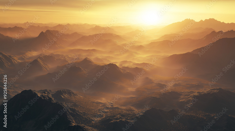 Fototapeta premium Sunrise over a mountain range with fog