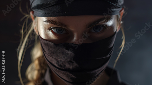 White female Ninja, serious look