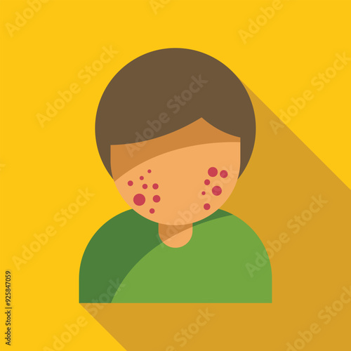 Flat design icon of a young person with a chickenpox skin rash
