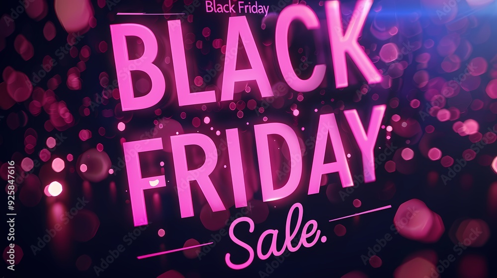 Black Friday neon pink sale sign with festive lights and bokeh background. Black Friday neon pink sale sign with festive lights and bokeh background.