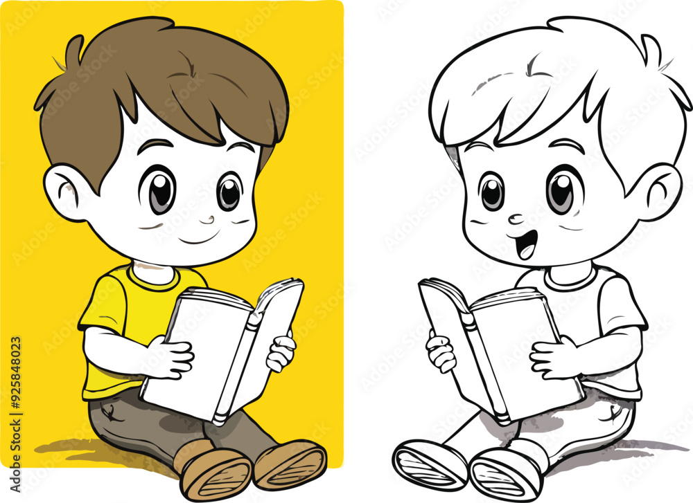 coloring page simple drawing of cartoon character reading a book in library , coloring book coloring page simple drawing of cartoon character reading a book in library , coloring book