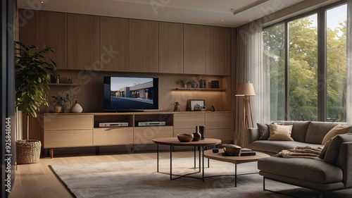 Wallpaper Mural large room decorated with natural wood panels, modern design of a chic living room, Torontodigital.ca