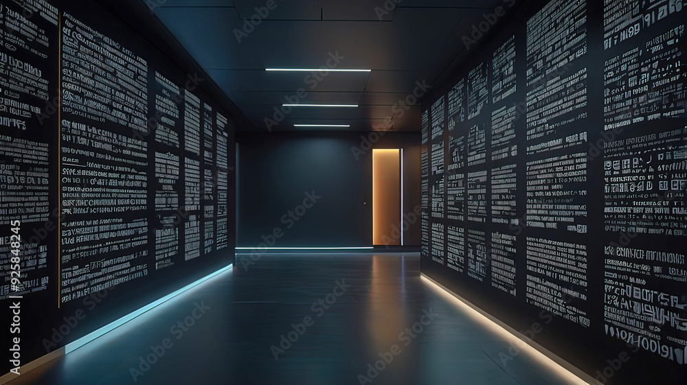 Fototapeta premium long corridor with QR codes that people can scan, 8k,