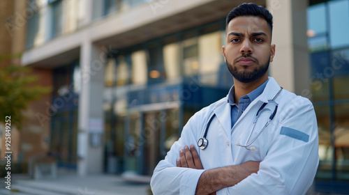 Portrait of a confident Muslim male doctor standing outside