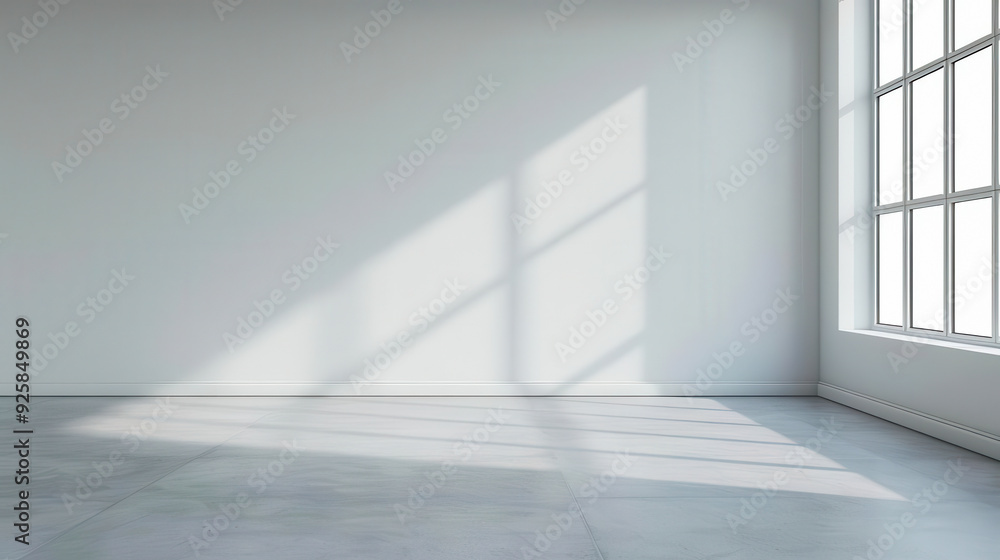 A modern, minimalistic interior space with natural light casting shadows on a clean, white wall and concrete floor. A modern, minimalistic interior space with natural light casting shadows on a clean, white wall and concrete floor.