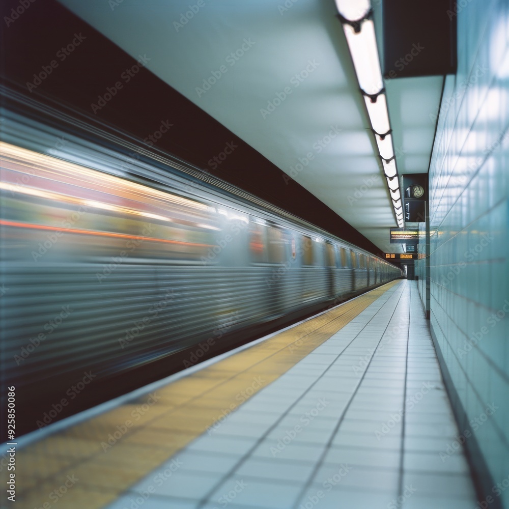 The image depicts a speeding train in a sleek underground subway, the shiny floor tiles reflecting the motion, evoking a sense of rapid transit. The image depicts a speeding train in a sleek underground subway, the shiny floor tiles reflecting the motion, evoking a sense of rapid transit.