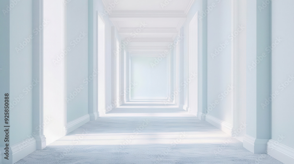 Obraz premium A serene and bright corridor with white walls, creating a sense of peace and spaciousness, perfect for minimalist design projects.