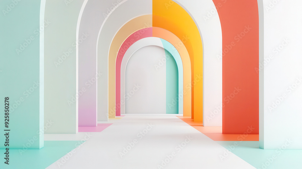 A vibrant hallway featuring colorful arches and a minimalist design, perfect for artistic and modern backgrounds. A vibrant hallway featuring colorful arches and a minimalist design, perfect for artistic and modern backgrounds.