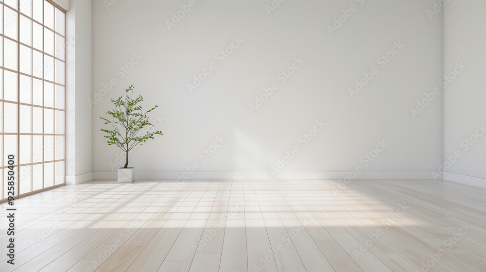Bright and airy indoor space featuring a potted plant and wooden flooring, perfect for minimalistic decor themes. Bright and airy indoor space featuring a potted plant and wooden flooring, perfect for minimalistic decor themes.
