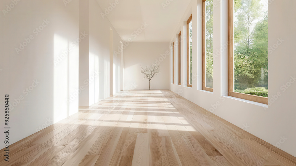 Bright and spacious interior with large windows, showcasing wooden flooring and natural light, ideal for modern design concepts. Bright and spacious interior with large windows, showcasing wooden flooring and natural light, ideal for modern design concepts.