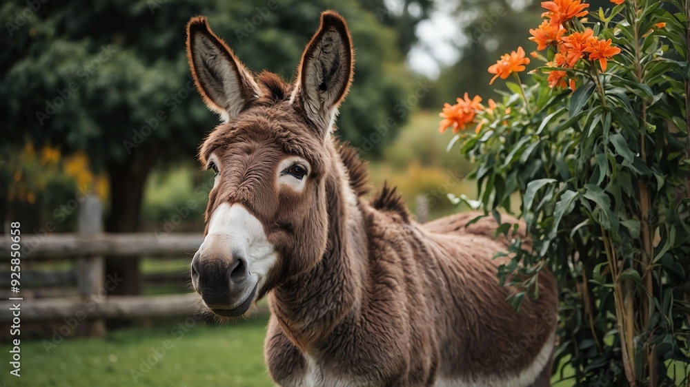 Fototapeta premium stock photography donkey in a beautiful farm
