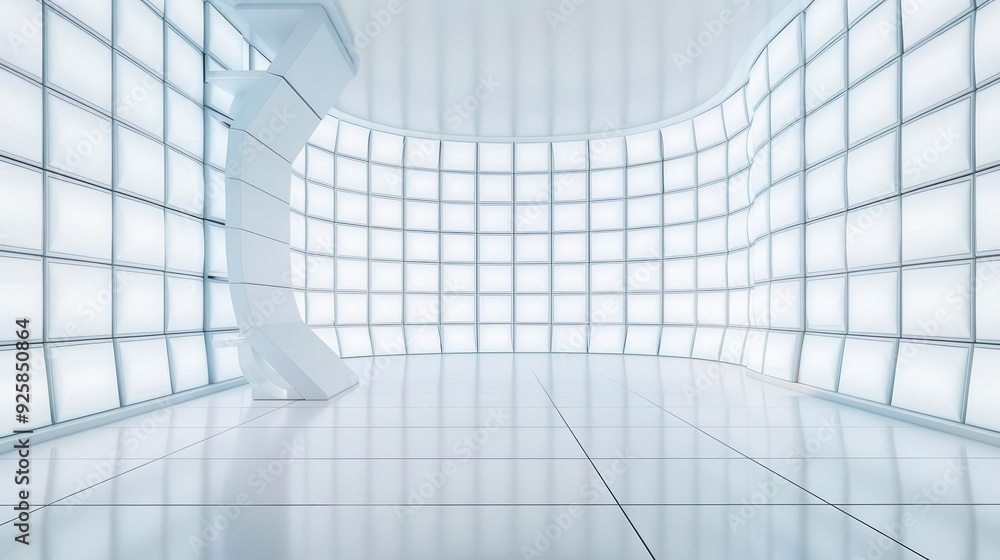 Obraz premium Futuristic interior design featuring sleek white walls and luminous panels. Perfect for modern concepts and creative projects.
