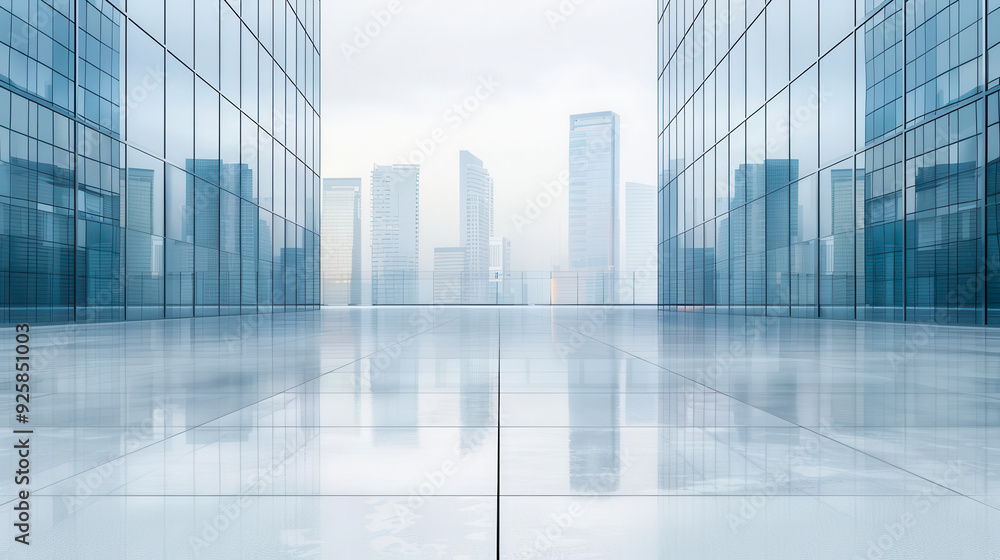 Modern glass buildings reflect a tranquil cityscape, creating a serene and futuristic atmosphere in urban architecture. Modern glass buildings reflect a tranquil cityscape, creating a serene and futuristic atmosphere in urban architecture.