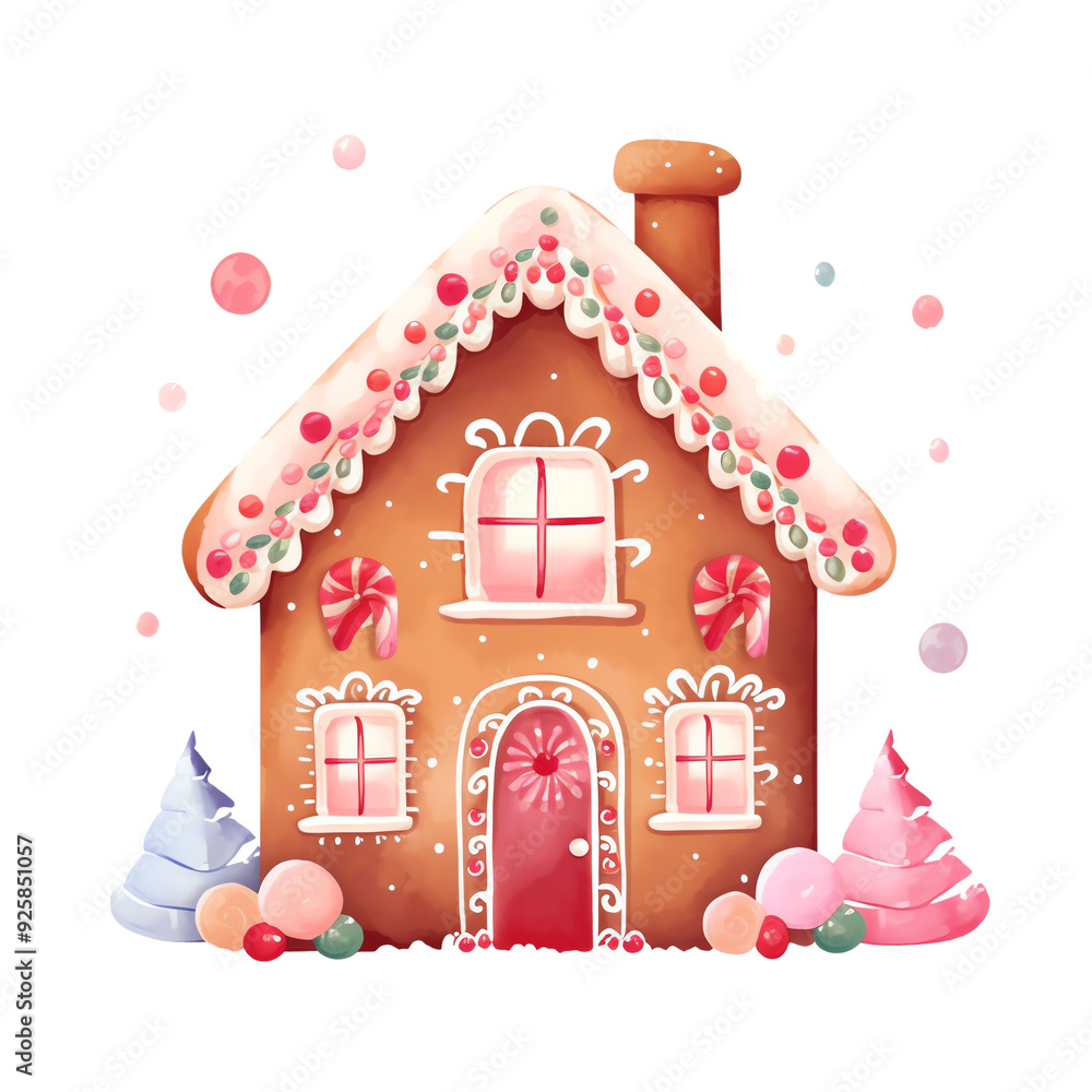 Illustration of a festive gingerbread house adorned with candy decorations, perfect for holiday and Christmas themes. Illustration of a festive gingerbread house adorned with candy decorations, perfect for holiday and Christmas themes.
