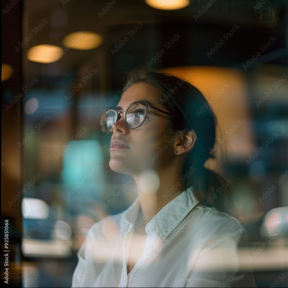 A thoughtful individual in a white shirt and glasses gazes outside a window, capturing a moment of reflection in a softly lit indoor setting. A thoughtful individual in a white shirt and glasses gazes outside a window, capturing a moment of reflection in a softly lit indoor setting.