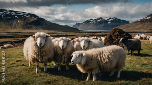 stock photography icelandic sheeps in a beautiful farm photo