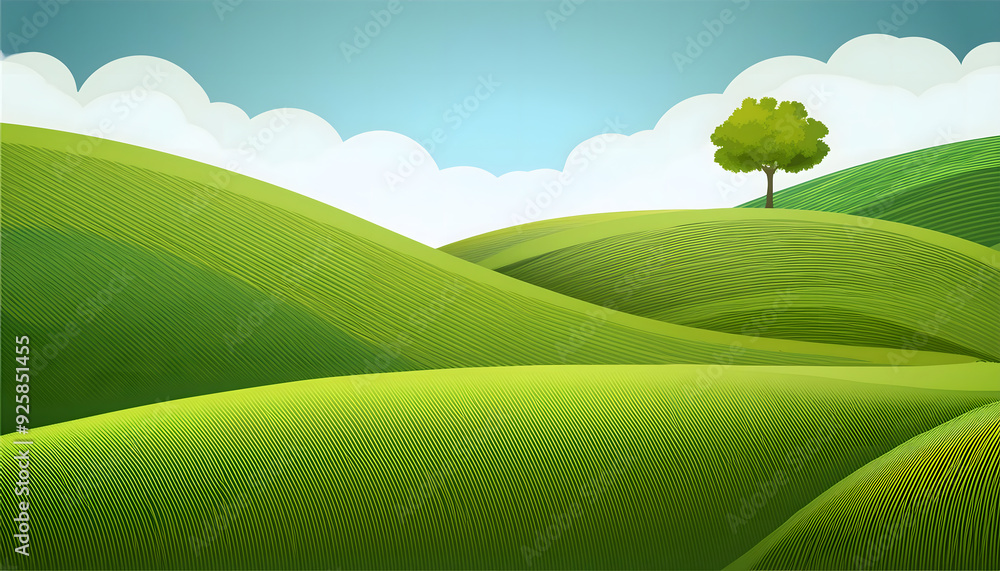 Obraz premium 蓝天白云下连绵的绿色稻田