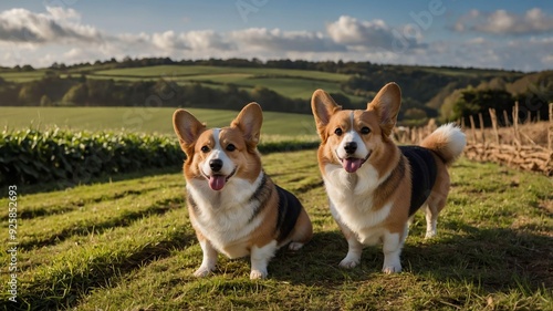 stock photography welsh corgis in a beautiful farm