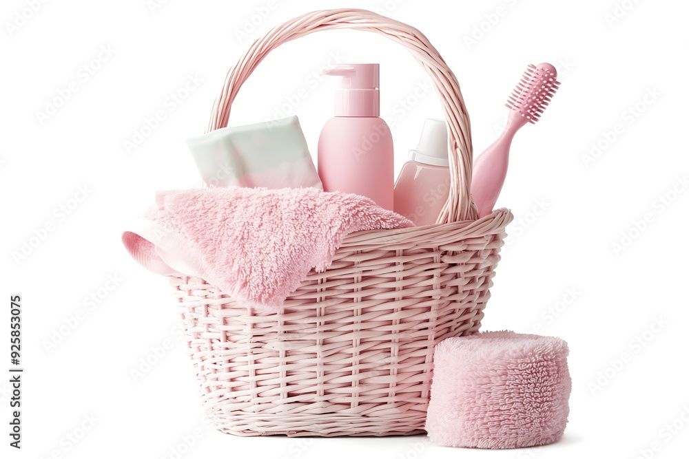 Baby accessories for bathing on table on white background. Baby accessories for bathing on table on white background.