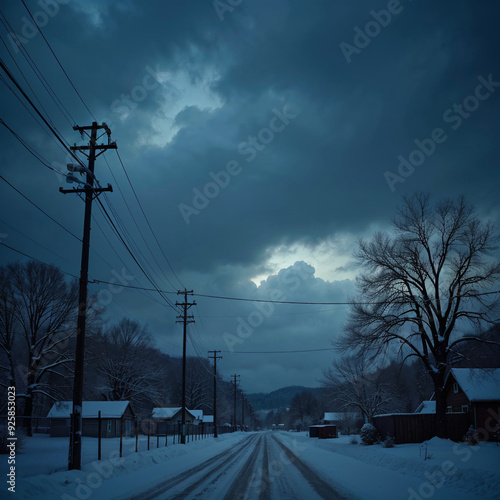 Wallpaper Mural Winter Road with Power Lines and Dramatic Clouds at Dusk Torontodigital.ca