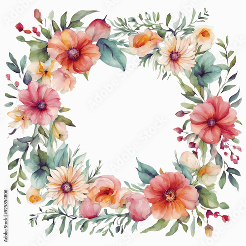 Wallpaper Mural Floral Bouquet Ornament Frame Background with Watercolor in Cartoon Style - 1 Torontodigital.ca