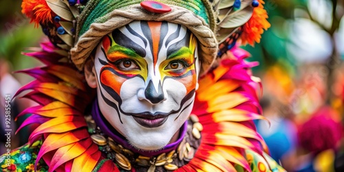Fototapeta Naklejka Na Ścianę i Meble -  Carnival performer with elaborate animal face paint , carnival, performer, face paint, animal, colorful, festival, celebration