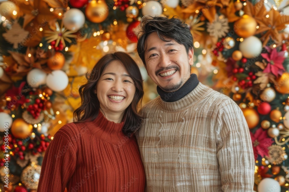 クリスマスを楽しむ笑顔のカップル(恋人・デート・婚活・マッチングアプリ・冬服・クリスマスツリー) クリスマスを楽しむ笑顔のカップル(恋人・デート・婚活・マッチングアプリ・冬服・クリスマスツリー)