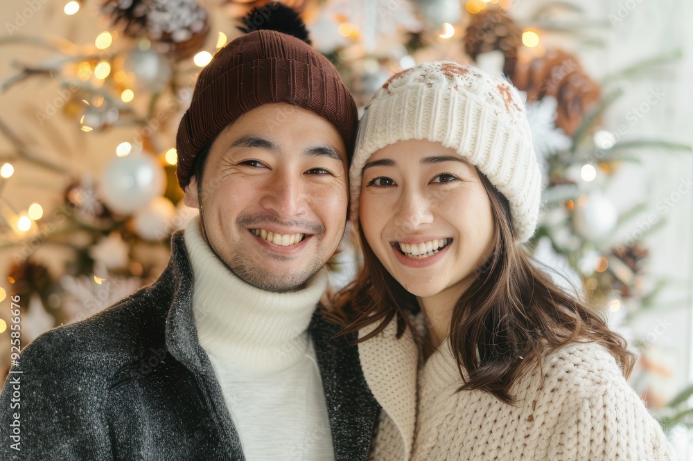 クリスマスを楽しむ笑顔のカップル(恋人・デート・婚活・マッチングアプリ・冬服・クリスマスツリー) クリスマスを楽しむ笑顔のカップル(恋人・デート・婚活・マッチングアプリ・冬服・クリスマスツリー)