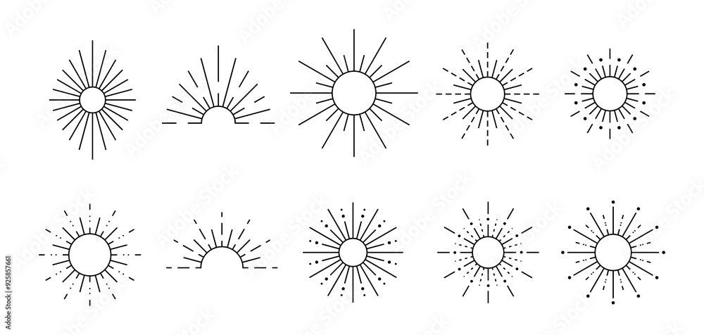 Sun Line Art Element Set Sun Line Art Element Set