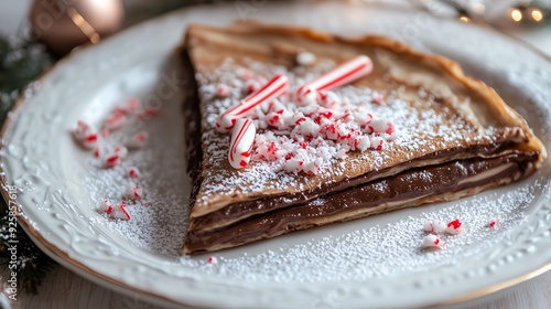 Chocolatefilled crepes served alongside a peppermint tart photo