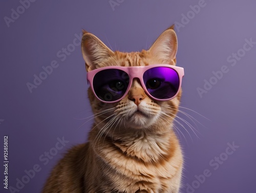 Orange Tabby Cat Wearing Pink Sunglasses